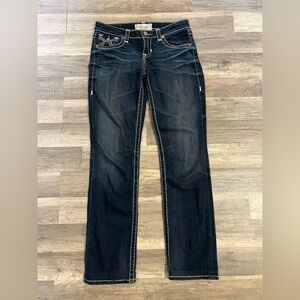 Big Star “Nina” Woman’s Dark Wash Thick Stitch Sturdy Western Bootcut Jeans 27L